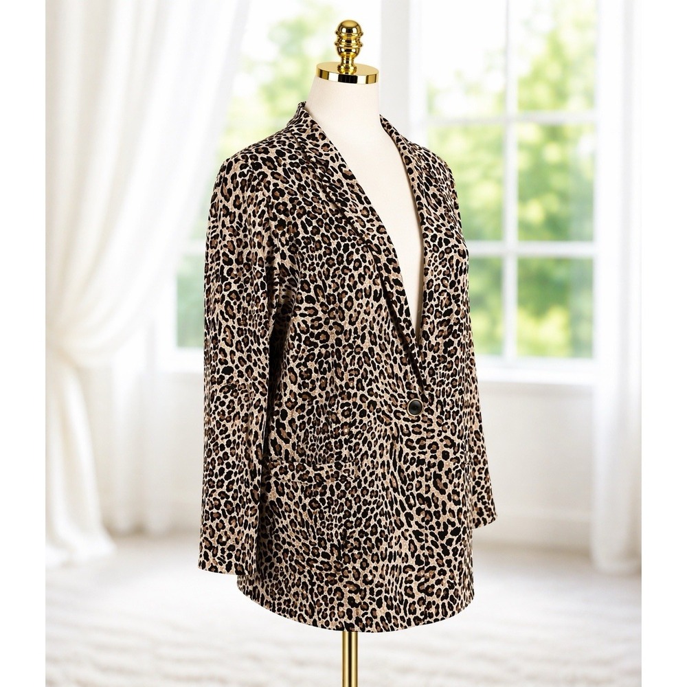 Susan Graver Blazer Jacket Tan Leopard Long Sleeves Shawl Collar One-Button  3XP